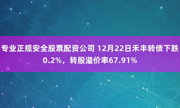 专业正规安全股票配资公司 12月22日禾丰转债下跌0.2%，转股溢价率67.91%